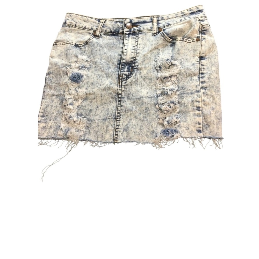 Jess Distressed Acid Wash Denim Mini Skirt Blue‎ Juniors Women's size L